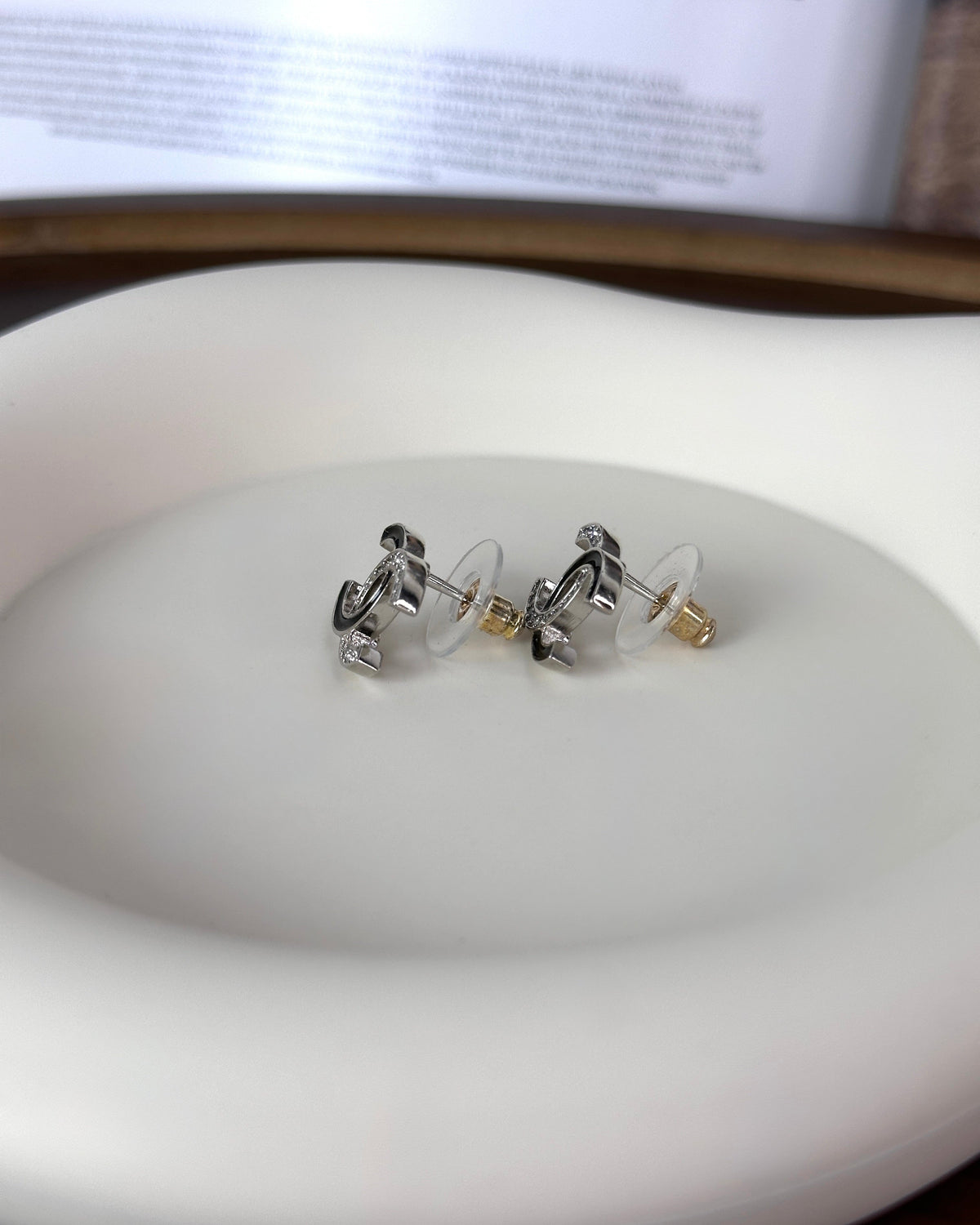 Chanel Strass & Enamel Interlocking CC Stud Earrings - Silver And Black - View 4