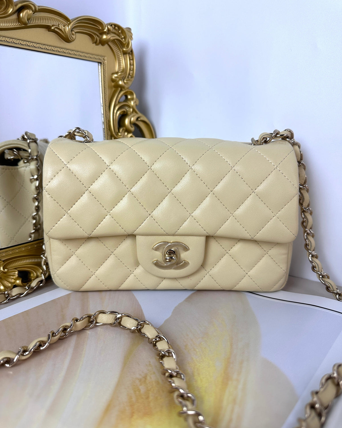 Chanel Mini Rectangular Classic Flap Bag - Light Beige - View 1