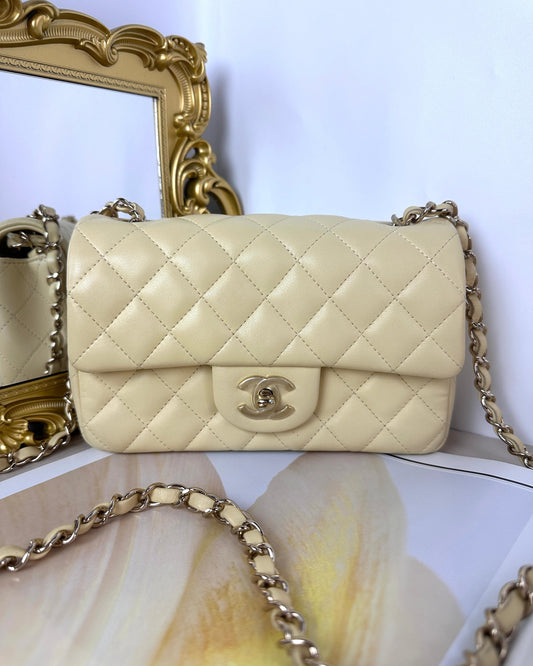 Chanel Mini Rectangular Classic Flap Bag - Light Beige - View 1