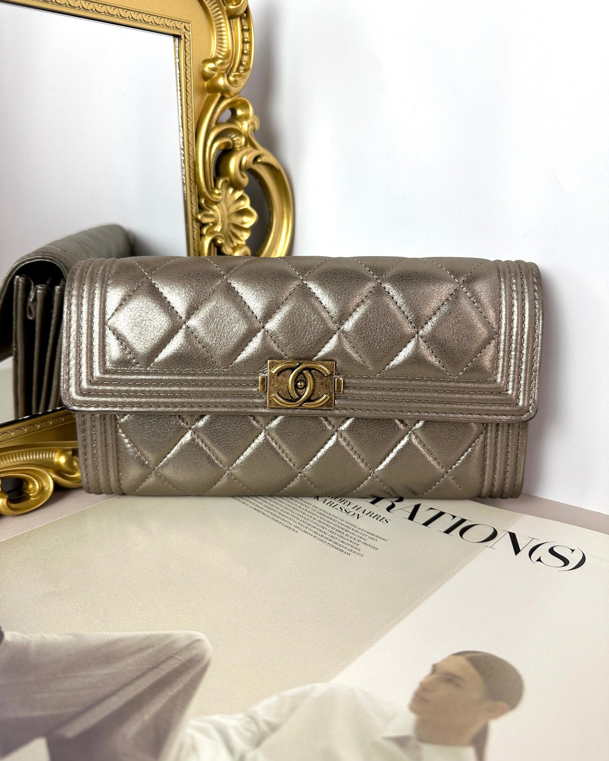 Chanel Boy Chanel Long Flap Wallet - Metalic Champagne Gold - View 1