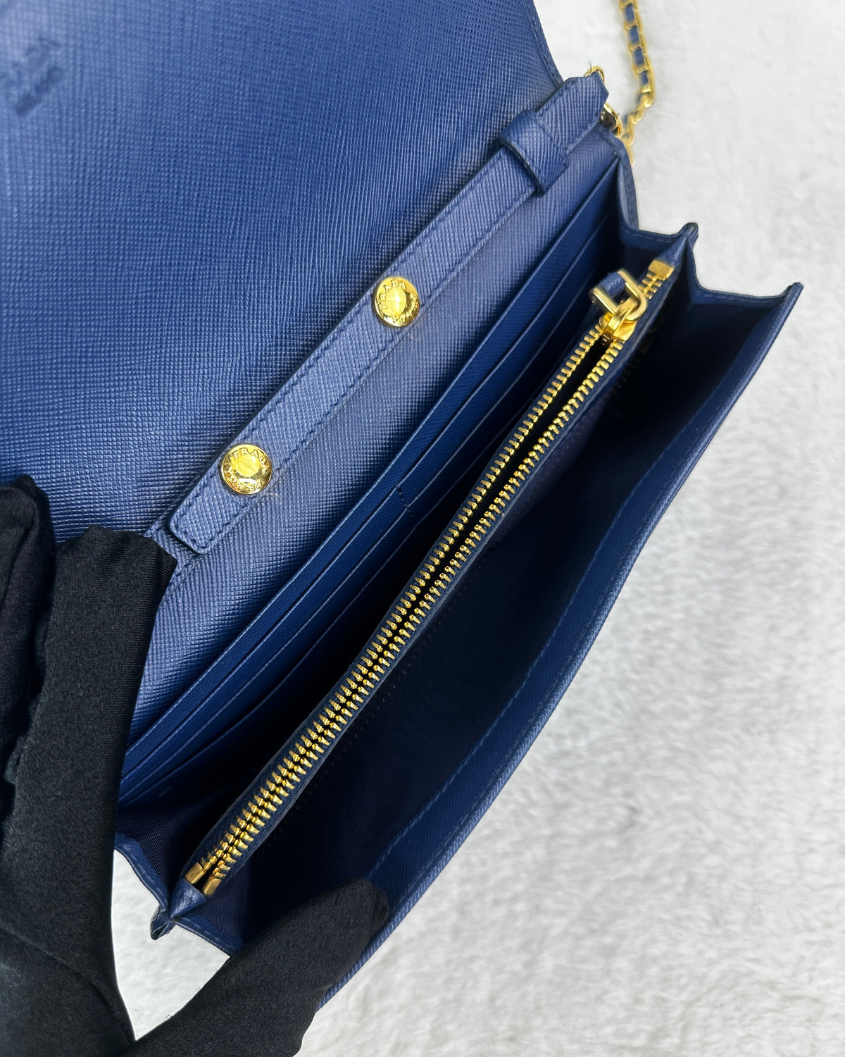 Prada Saffiano Leather Wallet on Chain - Blue - View 6