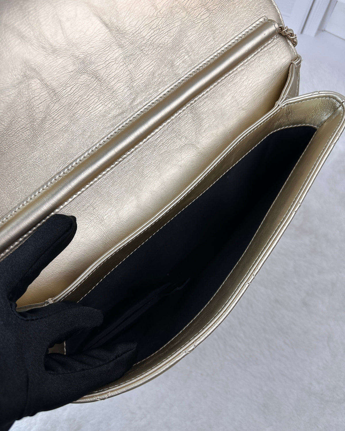 Chanel Metallized Calfskin Quilted Retro Label Clutch - Gold - View 6
