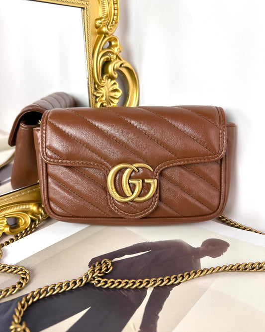 Gucci GG Marmont Matelassé Super Mini Bag - Brown - View 1
