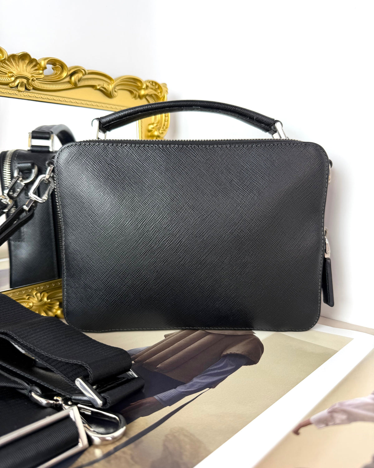 Prada Brique Saffiano Leather Bag - Black - View 2