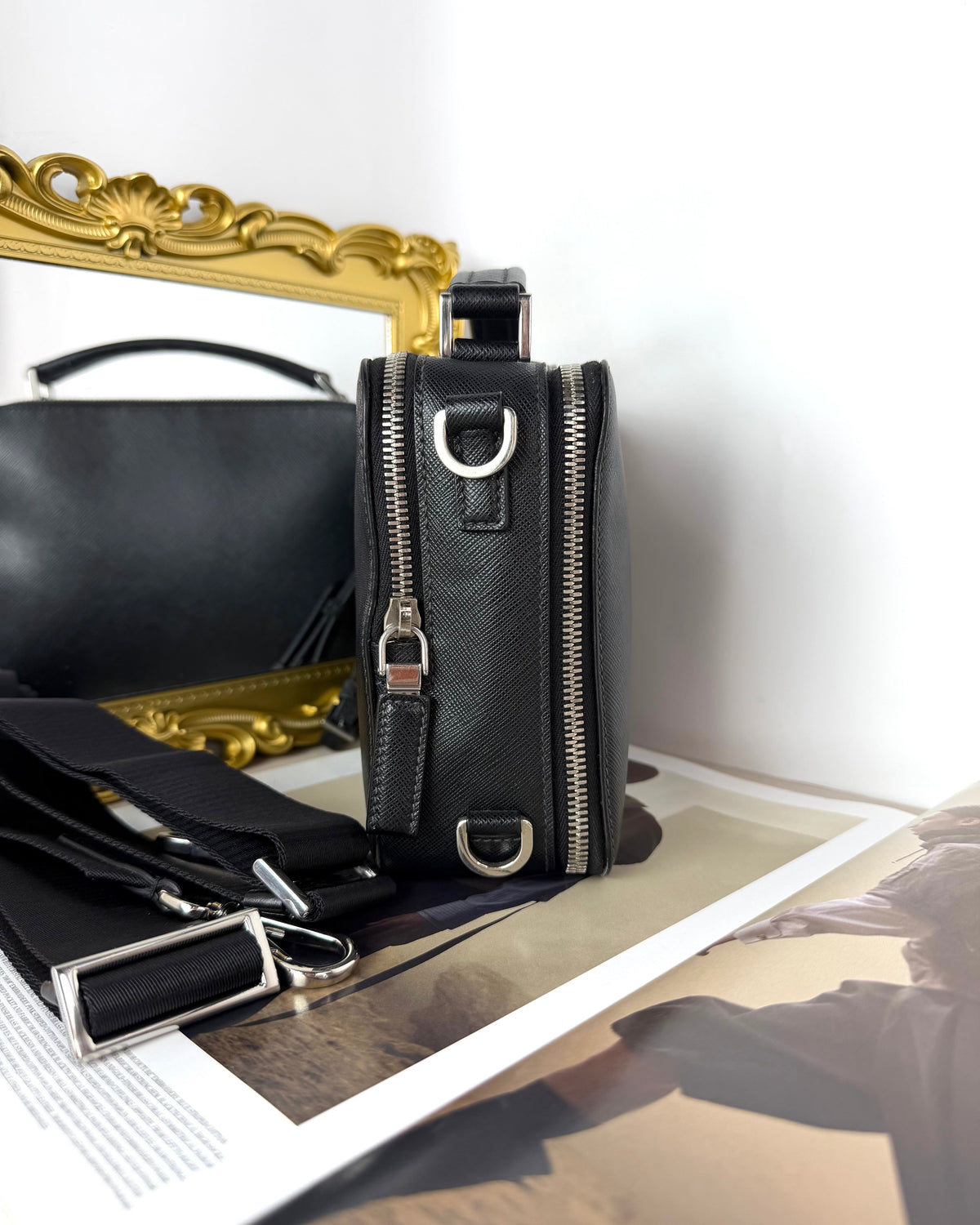 Prada Brique Saffiano Leather Bag - Black - View 4