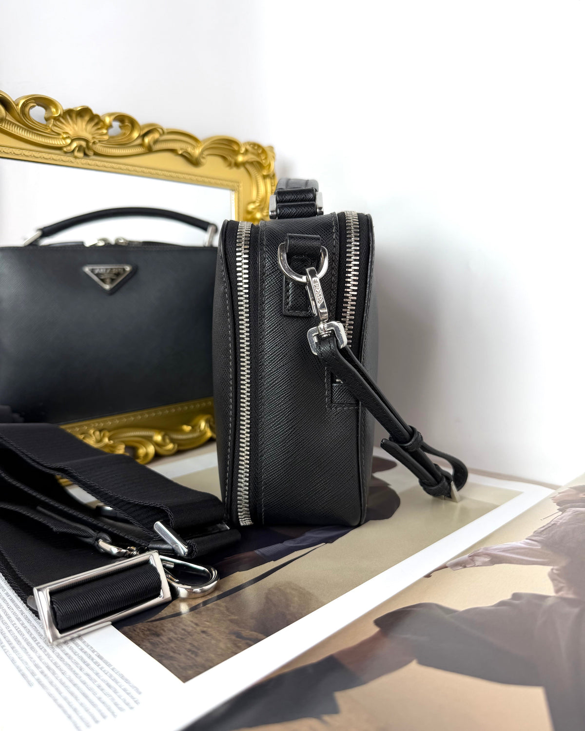 Prada Brique Saffiano Leather Bag - Black - View 3