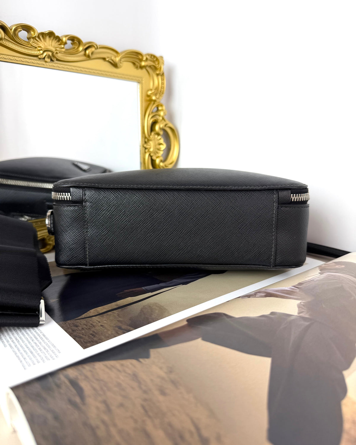 Prada Brique Saffiano Leather Bag - Black - View 5