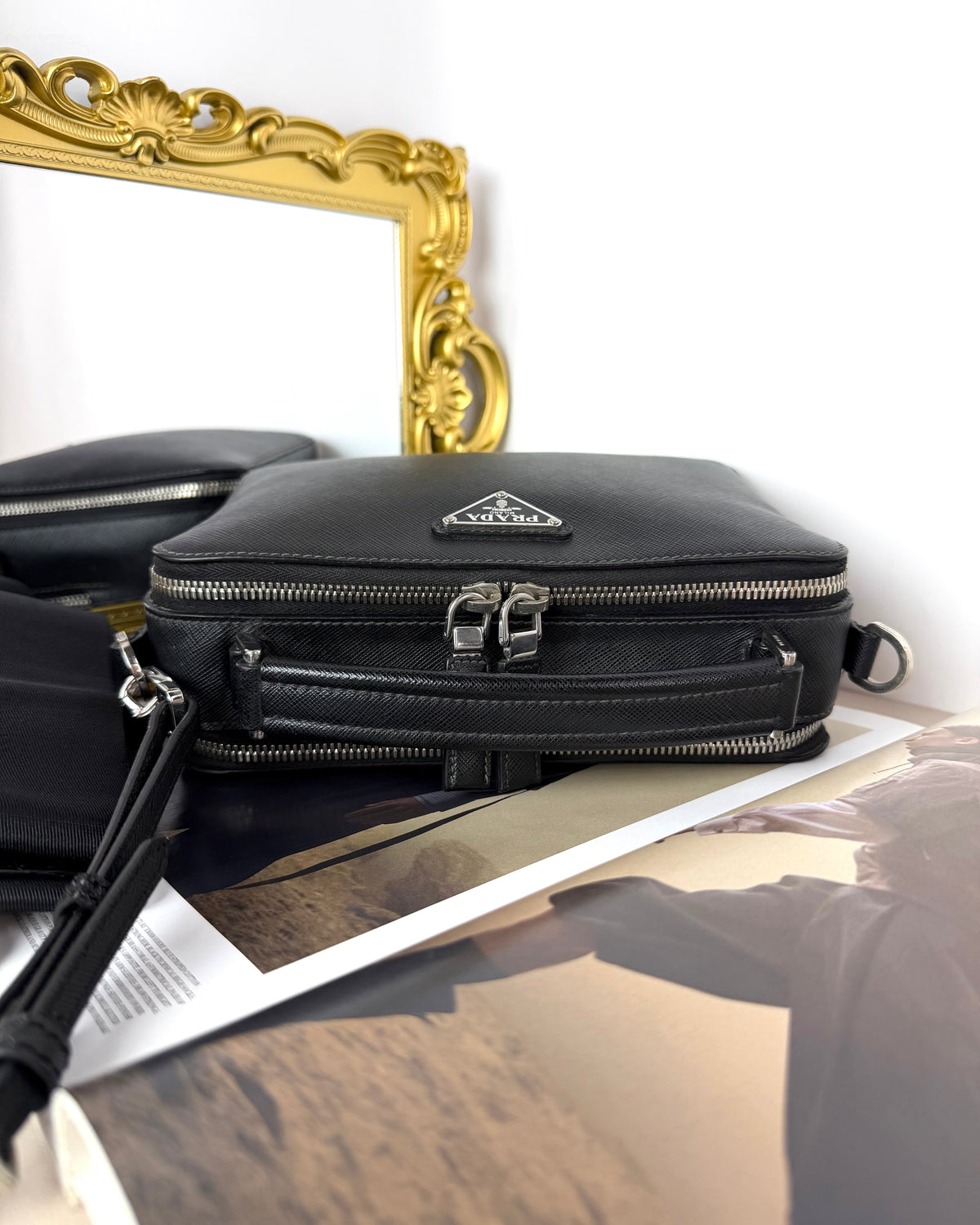 Prada Brique Saffiano Leather Bag - Black - View 6