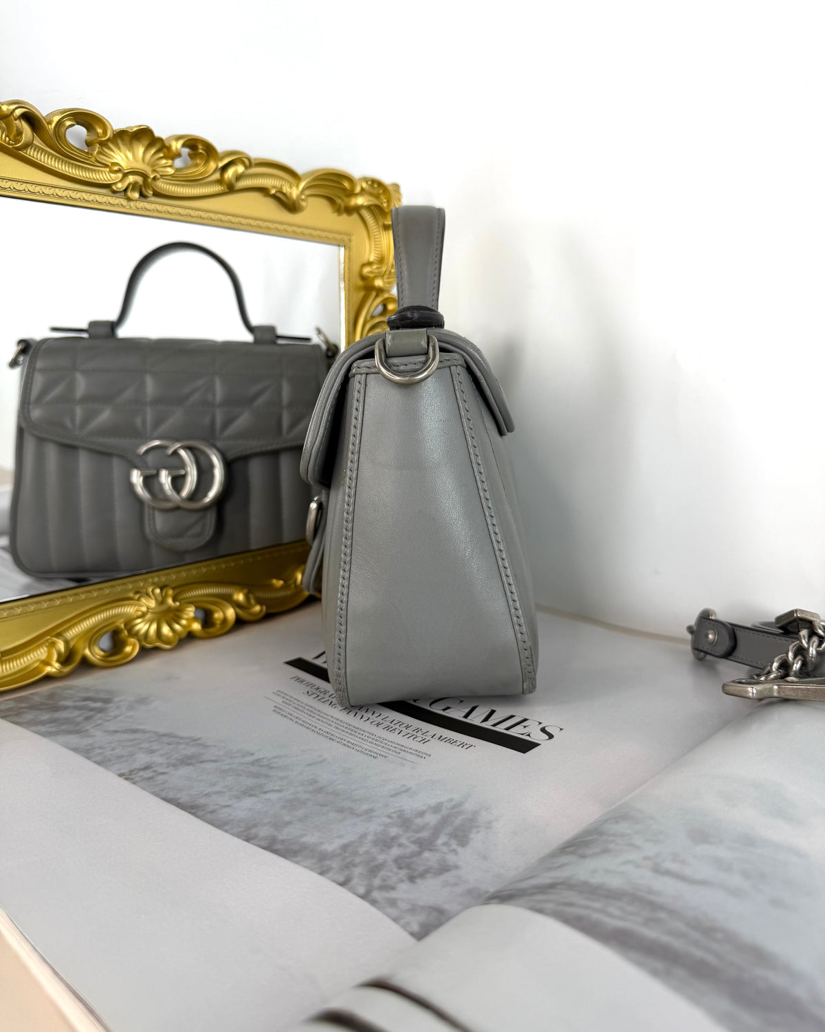 Gucci GG Marmont Mini Top Handle Bag - Dark Grey - View 3