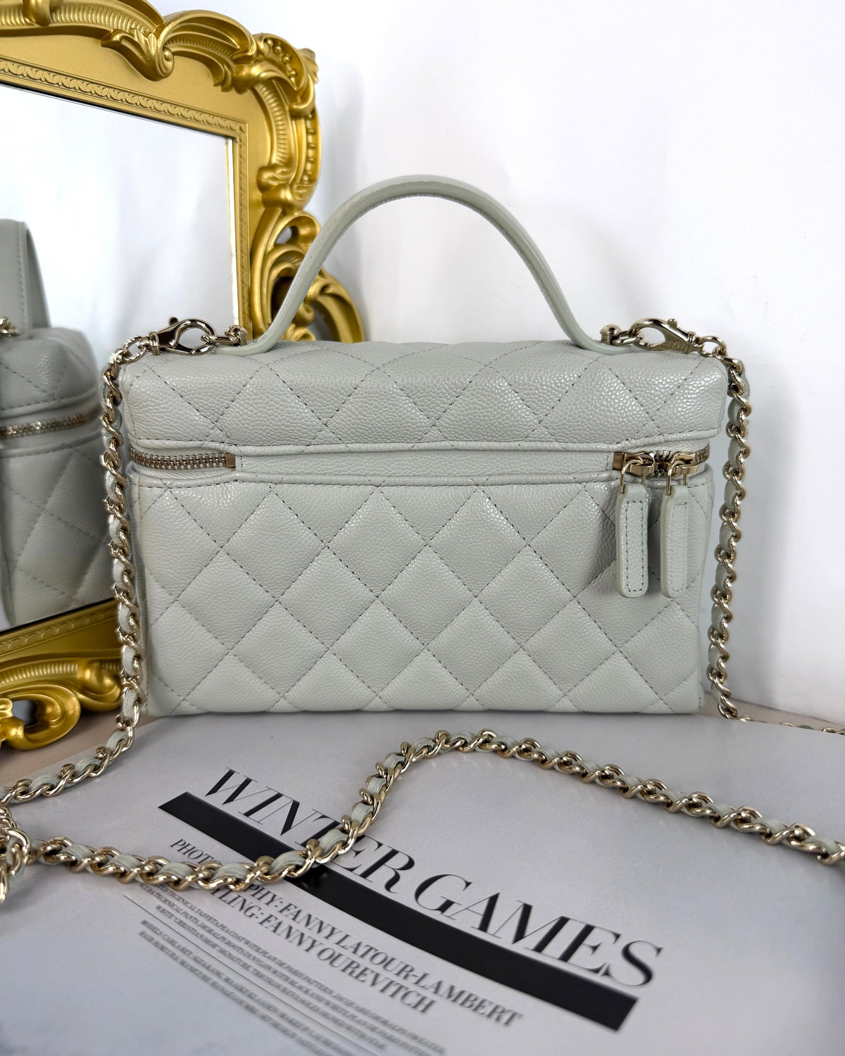Chanel Flat Vanity Case with Chain - Light Grey - View 2