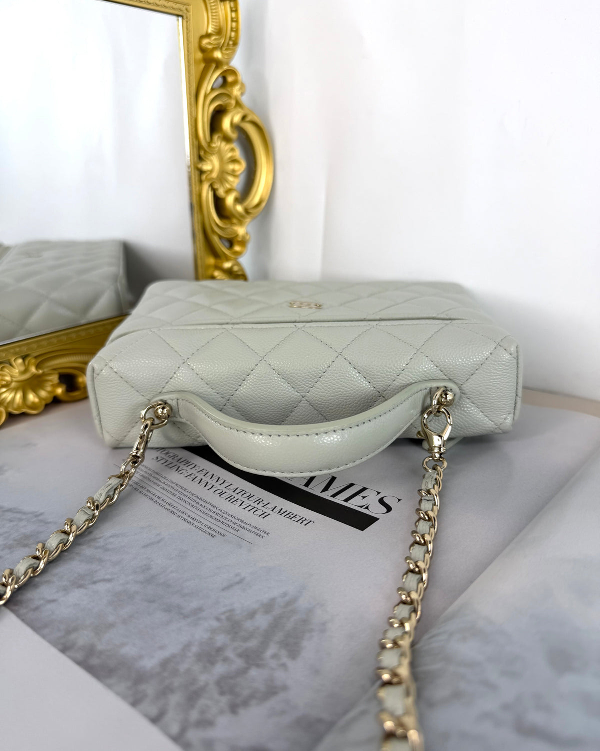 Chanel Flat Vanity Case with Chain - Light Grey - View 6