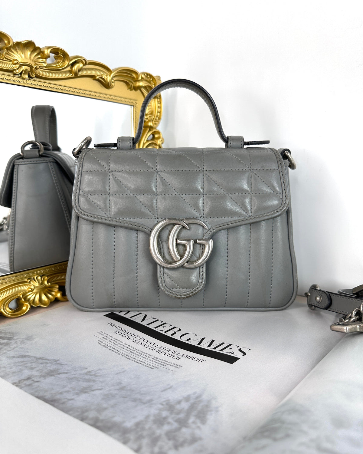 Gucci GG Marmont Mini Top Handle Bag - Dark Grey - View 1