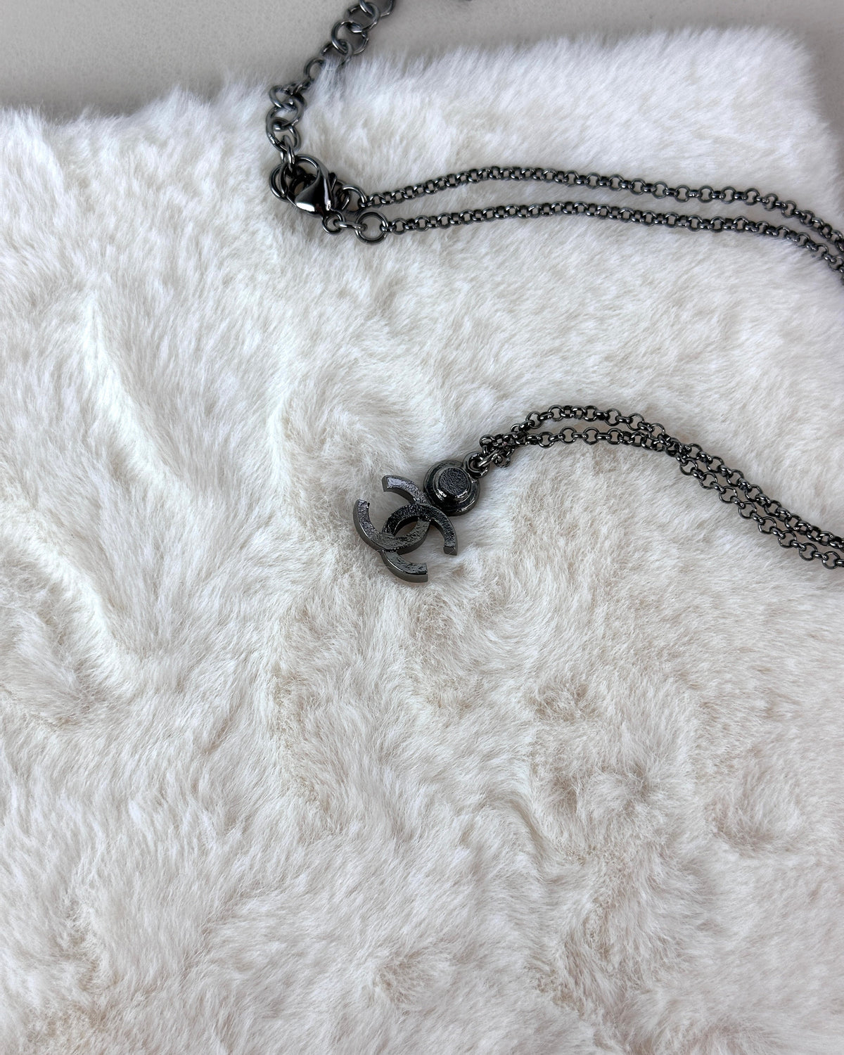Chanel Rhinestone Crystal Coco Mark CC Pendant Necklace - Ruthenium, Gunmetal Black - View 2