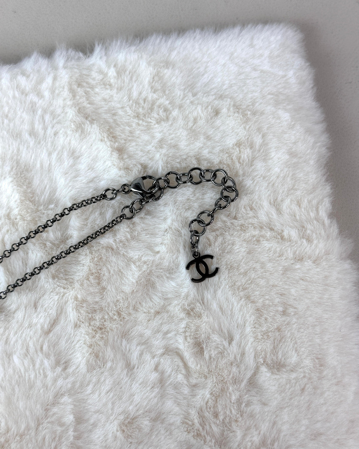 Chanel Rhinestone Crystal Coco Mark CC Pendant Necklace - Ruthenium, Gunmetal Black - View 3