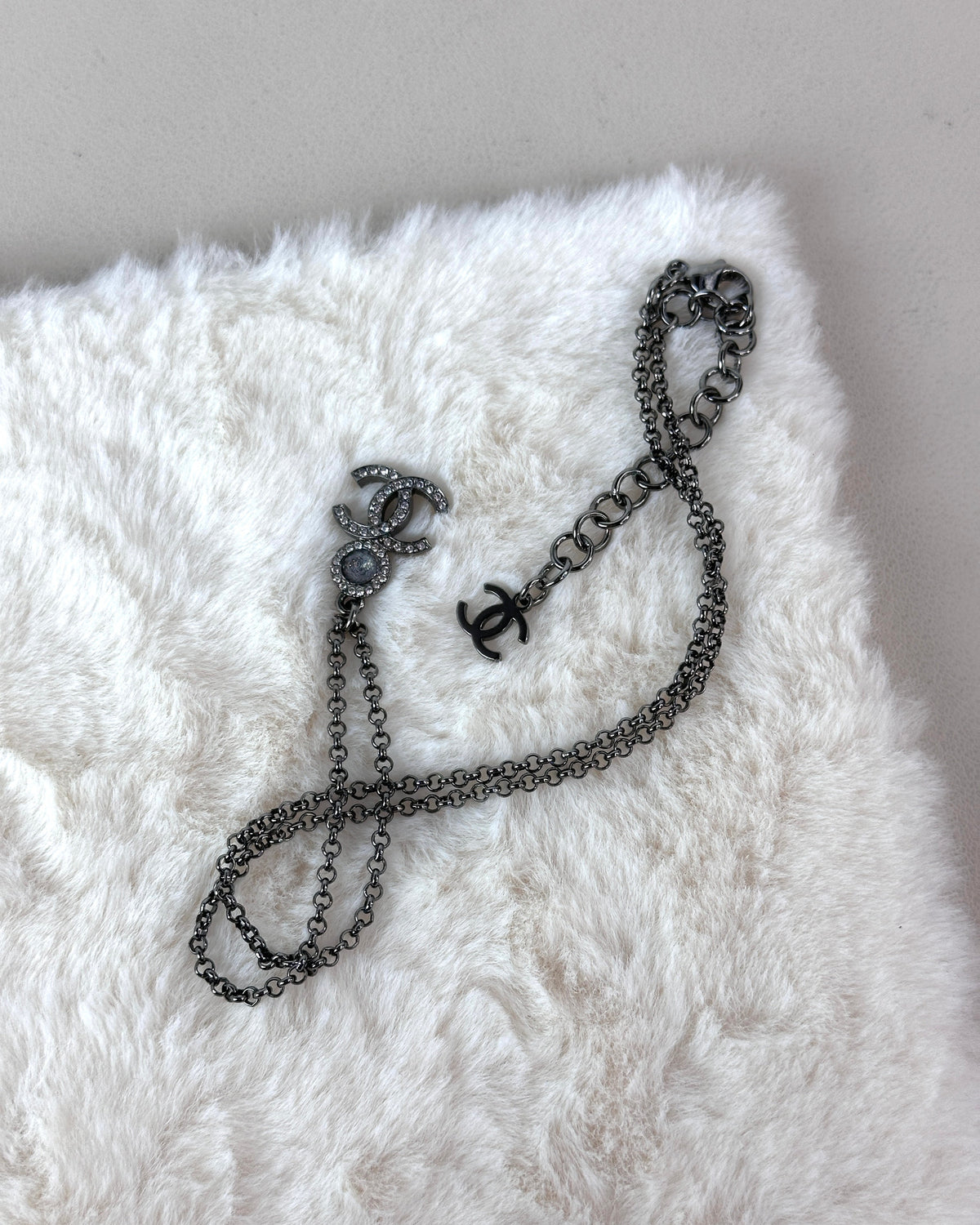 Chanel Rhinestone Crystal Coco Mark CC Pendant Necklace - Ruthenium, Gunmetal Black - View 4
