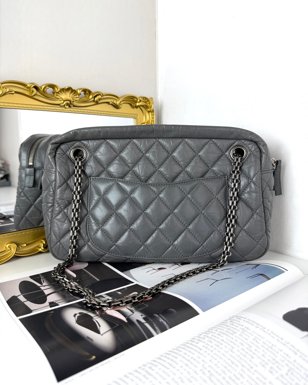 Chanel Aged Calfskin Quilted Reissue Camera Case Bag - Grey, Ruthenium Hardware - View 2