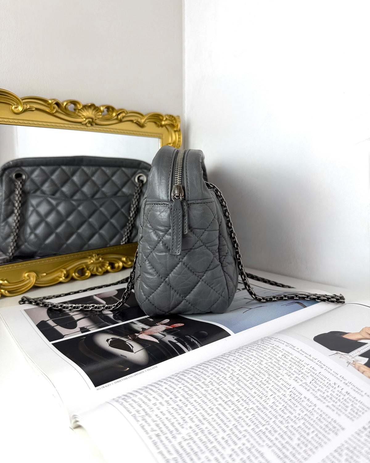 Chanel Aged Calfskin Quilted Reissue Camera Case Bag - Grey, Ruthenium Hardware - View 3