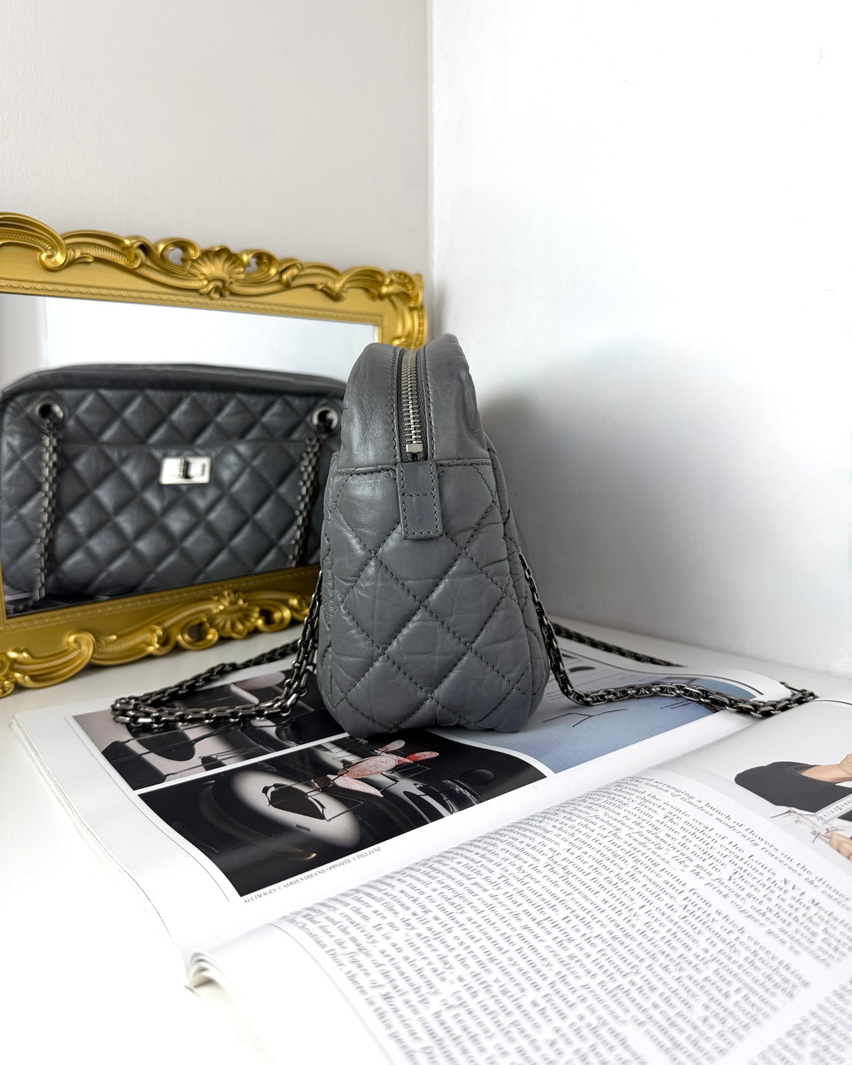 Chanel Aged Calfskin Quilted Reissue Camera Case Bag - Grey, Ruthenium Hardware - View 4