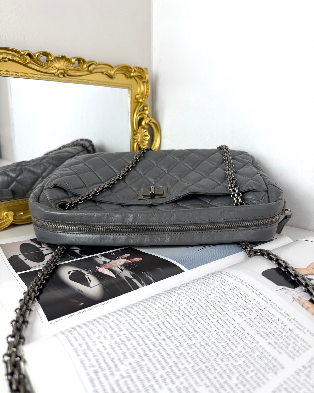 Chanel Aged Calfskin Quilted Reissue Camera Case Bag - Grey, Ruthenium Hardware - View 6
