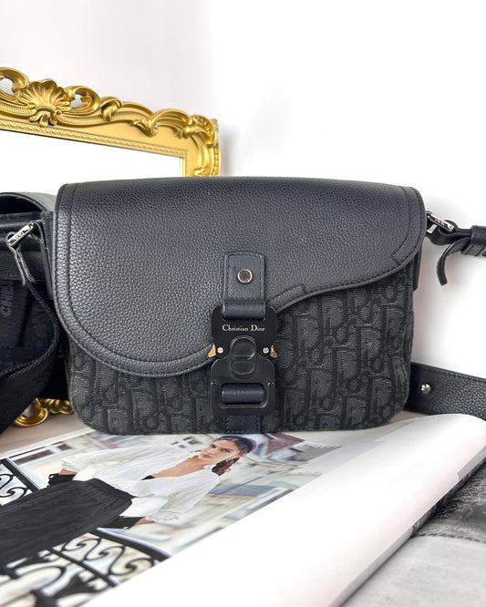 Dior Small Saddle Messenger Bag with Flap - Black - View 1