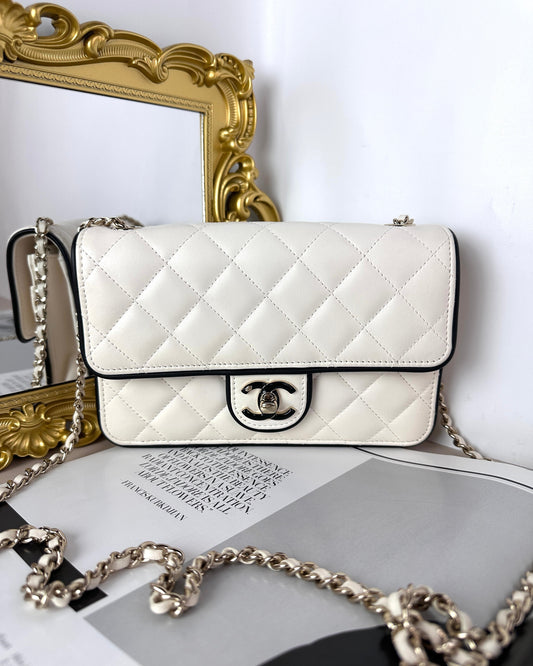 Chanel Small Flap Bag with Chain - White And Black - View 1