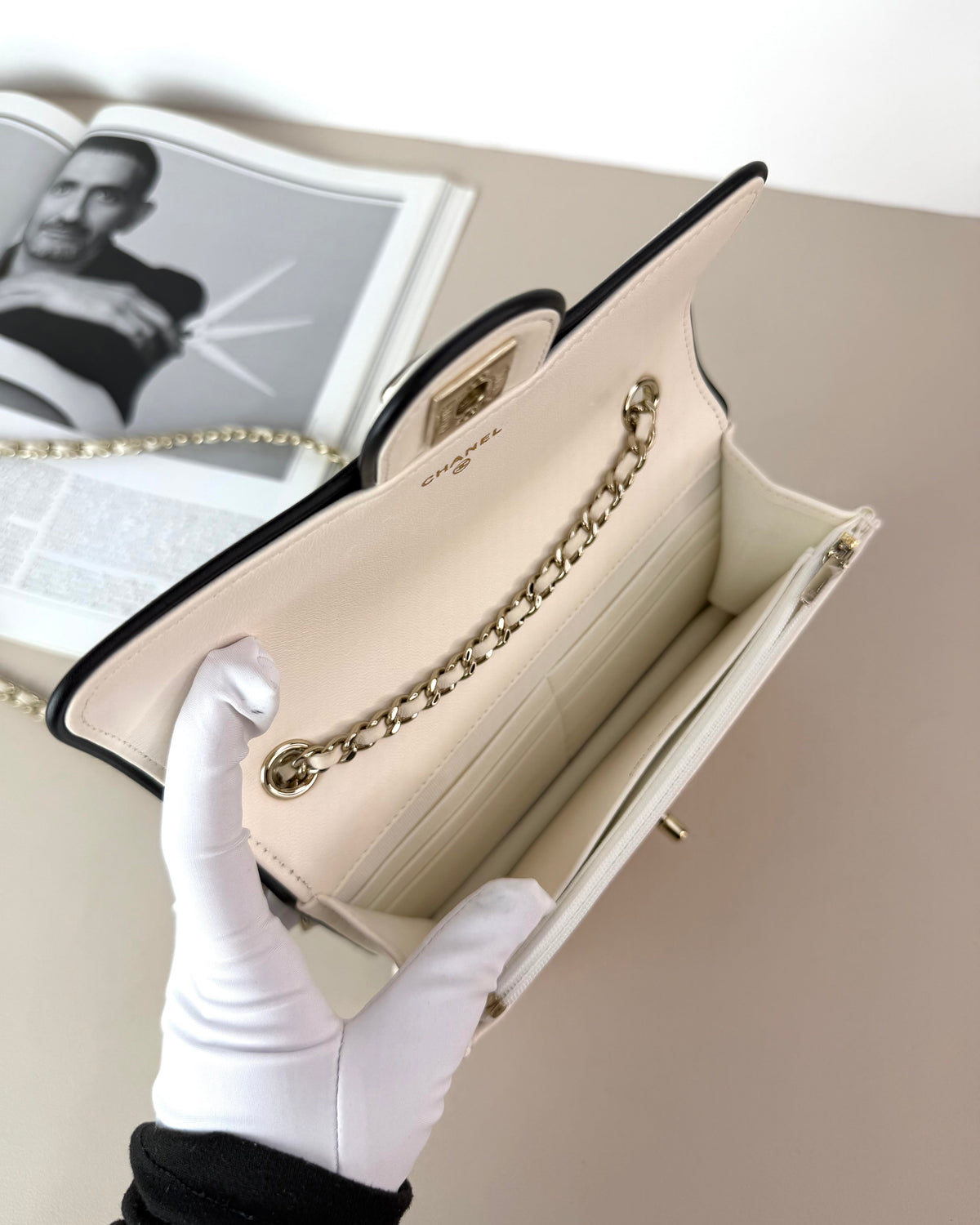 Chanel Small Flap Bag with Chain - White And Black - View 7