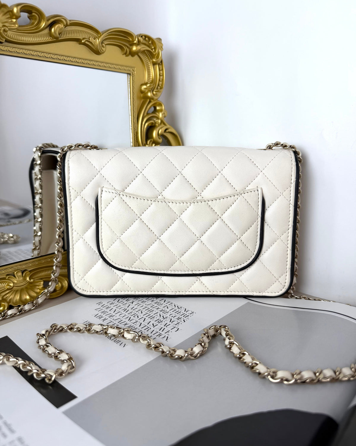 Chanel Small Flap Bag with Chain - White And Black - View 2
