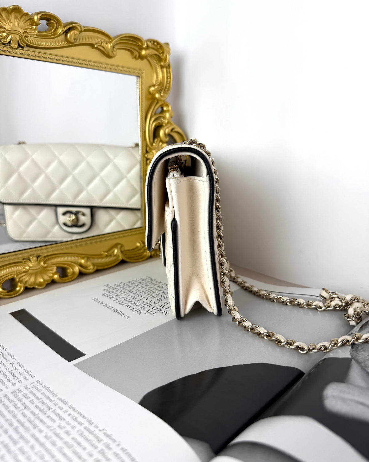 Chanel Small Flap Bag with Chain - White And Black - View 3