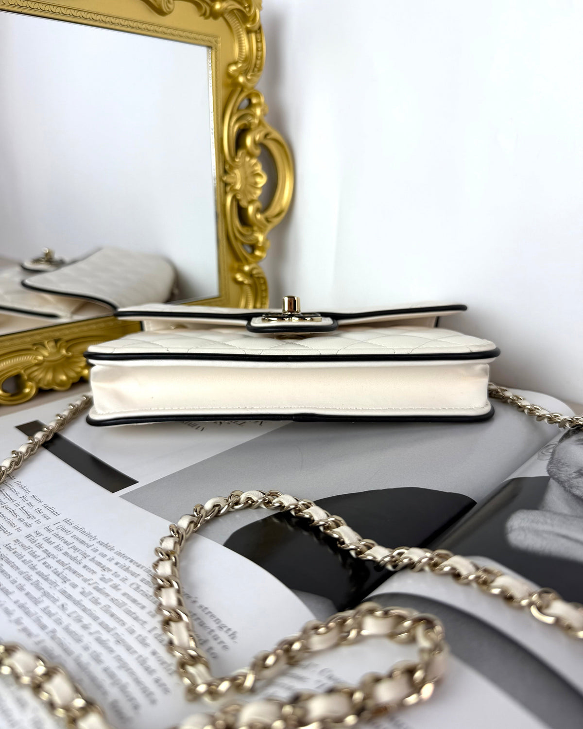 Chanel Small Flap Bag with Chain - White And Black - View 5