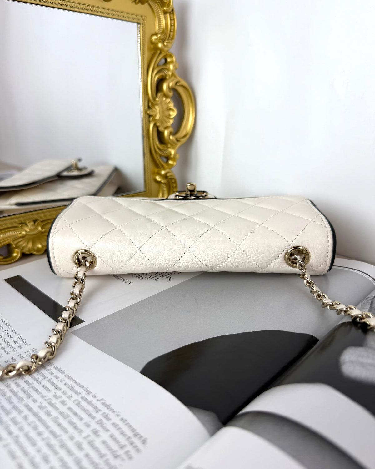 Chanel Small Flap Bag with Chain - White And Black - View 6