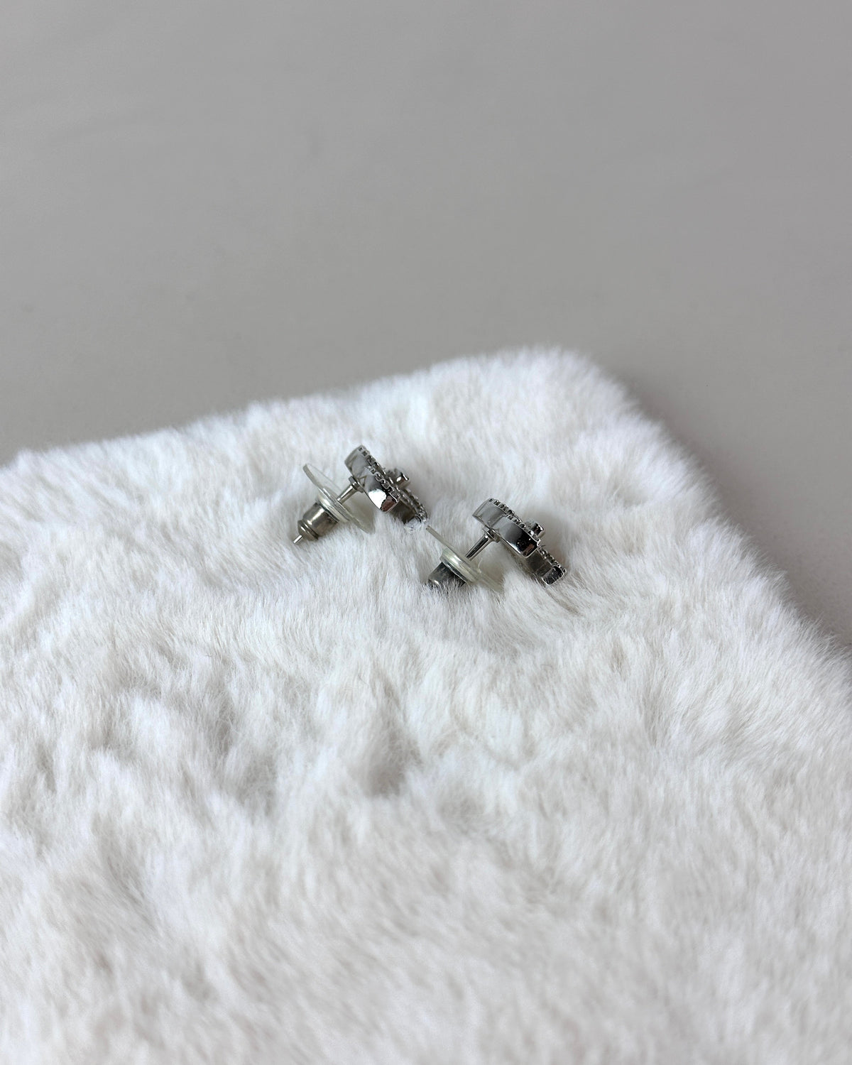 Chanel Classic CC Rhinestone Stud Earrings - Silver - View 4
