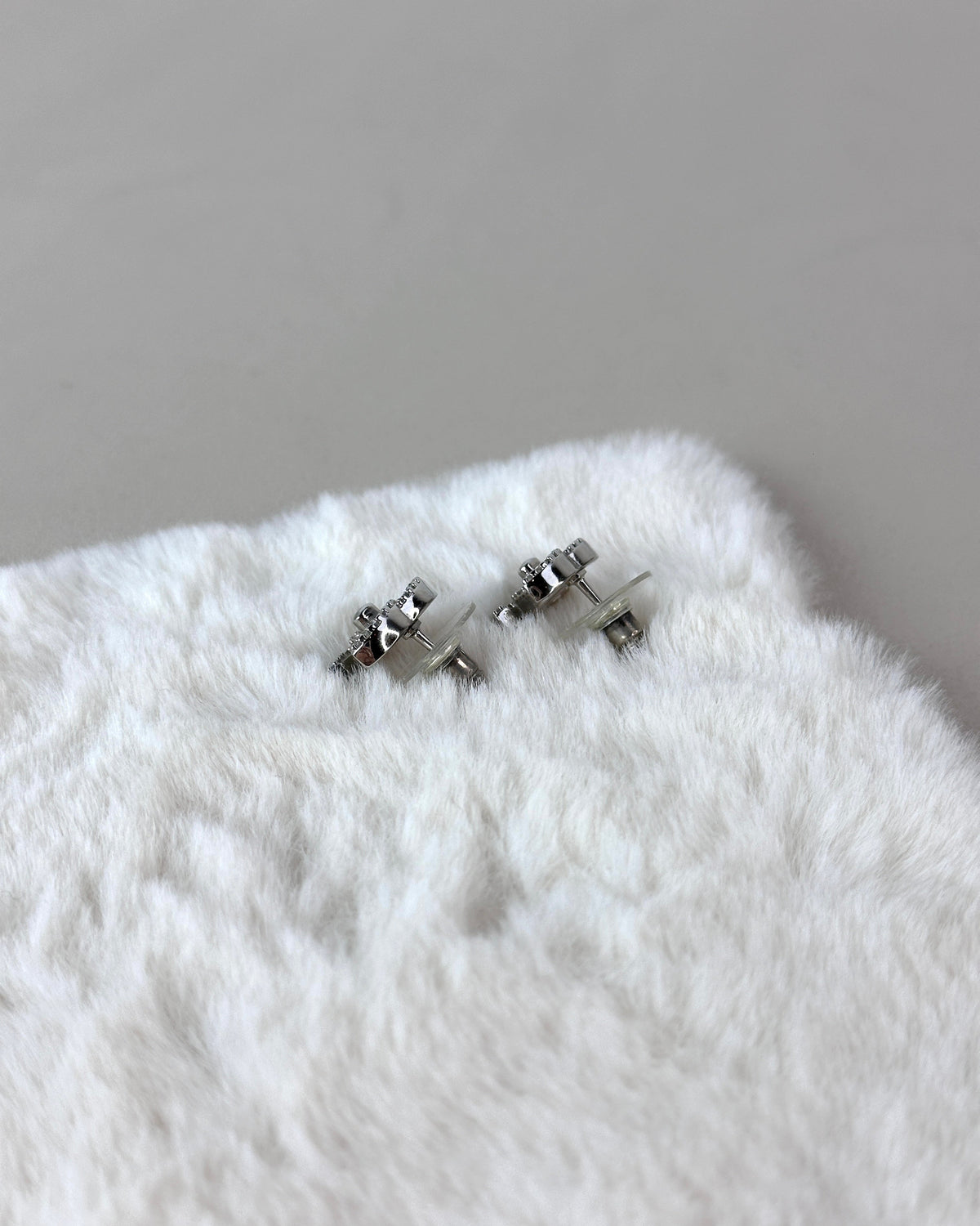Chanel Classic CC Rhinestone Stud Earrings - Silver - View 3