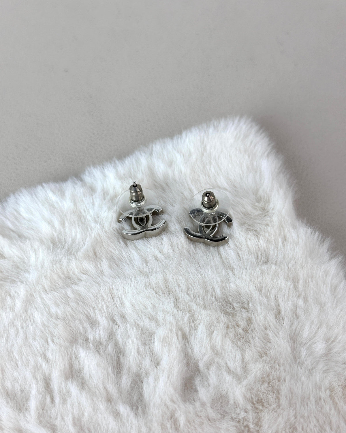 Chanel Classic CC Rhinestone Stud Earrings - Silver - View 2