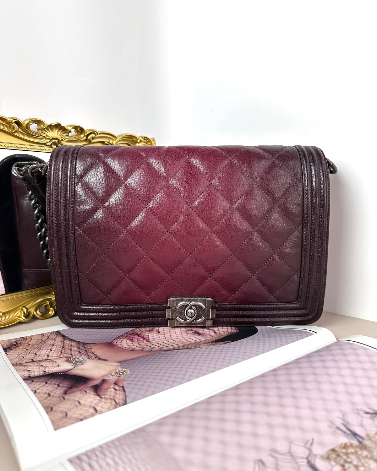 Chanel Boy Flap Bag New Medium - Burgundy Ombre - View 1