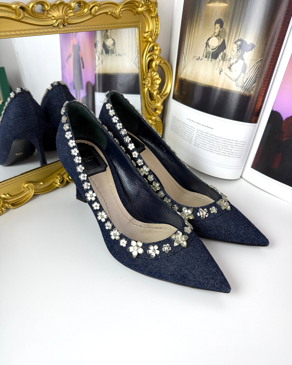 Dior Denim Crystal Garland Pumps - Blue Fonce - View 3