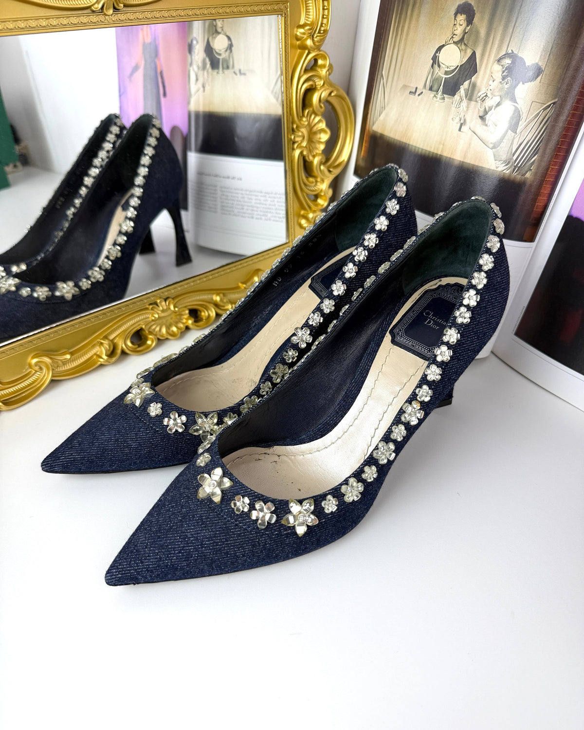 Dior Denim Crystal Garland Pumps - Blue Fonce - View 2