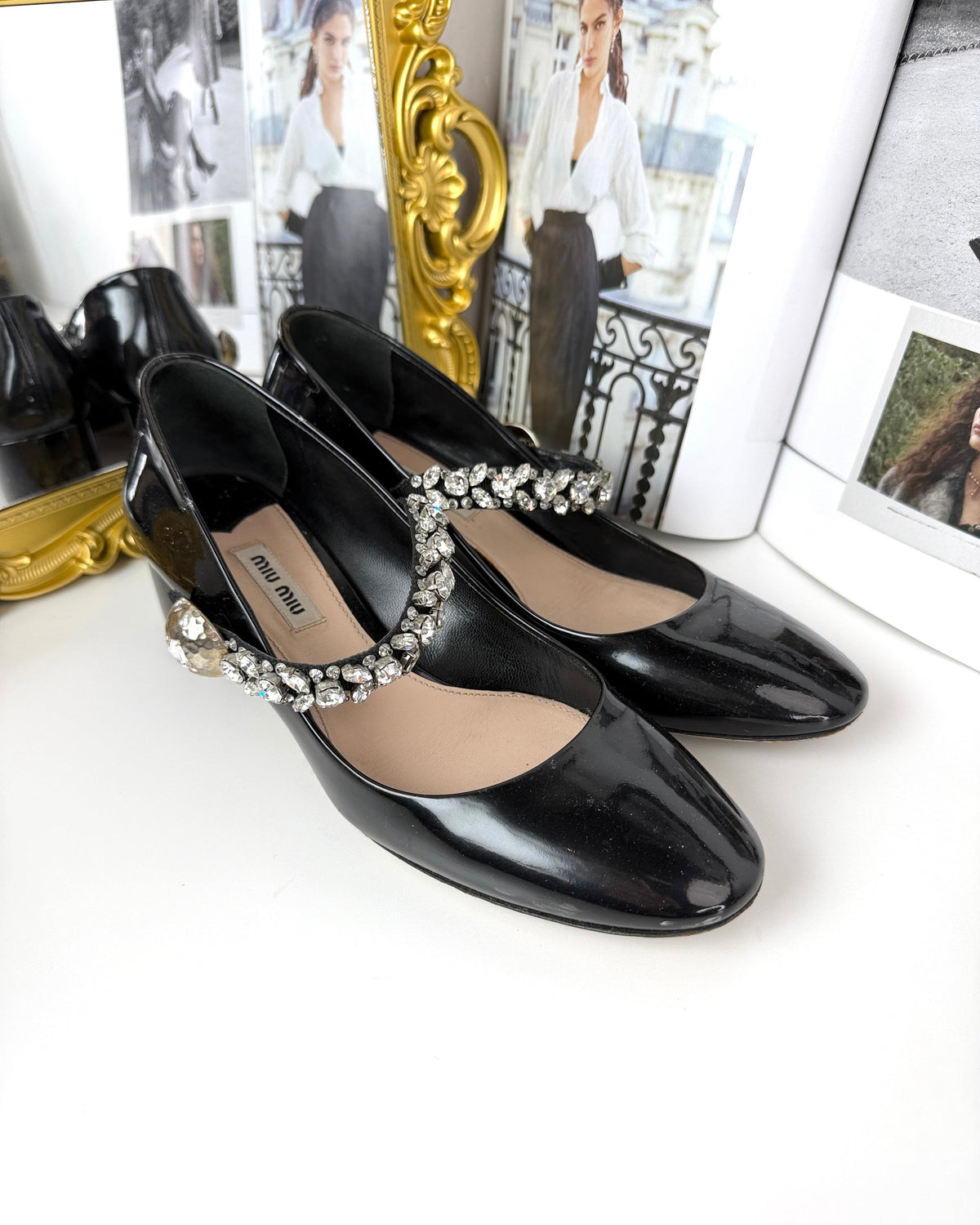 Miu Miu Crystal-Embellished Mary Jane Pumps - Black - View 3
