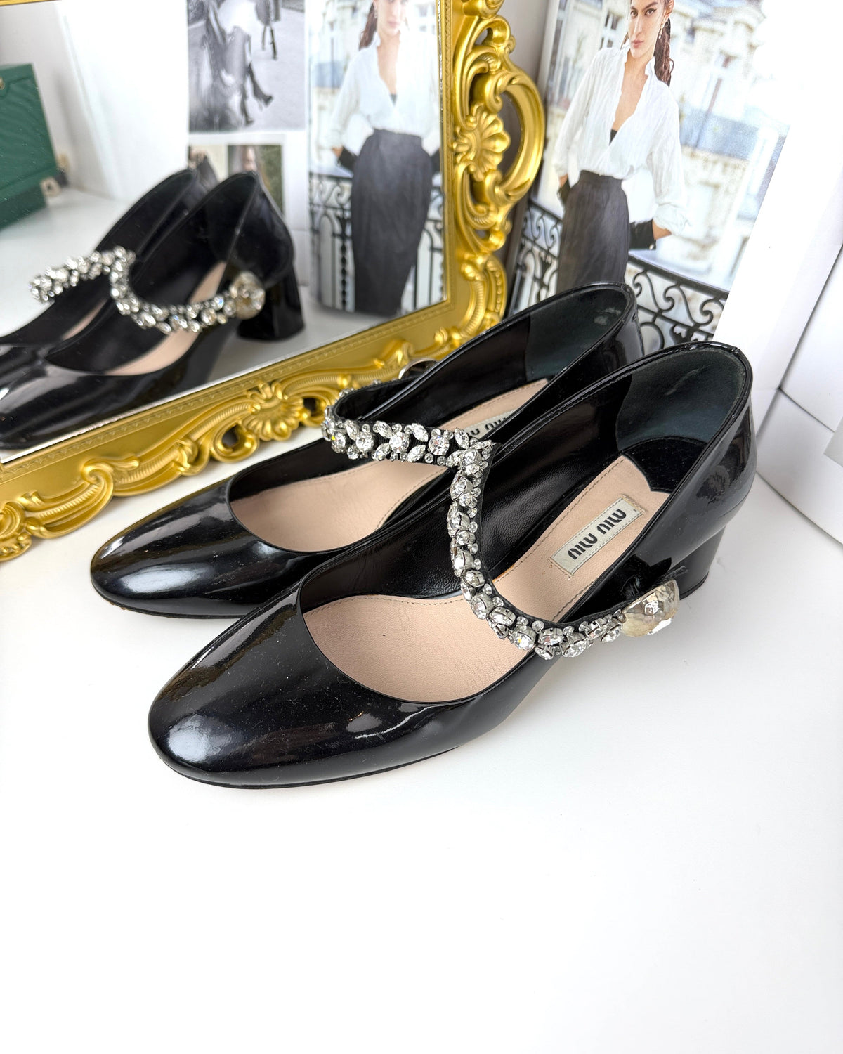Miu Miu Crystal-Embellished Mary Jane Pumps - Black - View 2