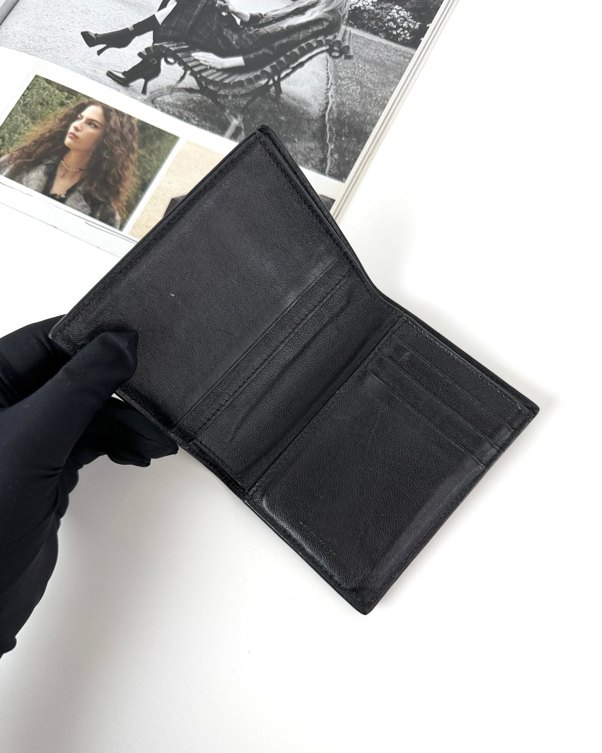 Balenciaga Cash Vertical Bifolded Wallet - Black, White Logo - View 7
