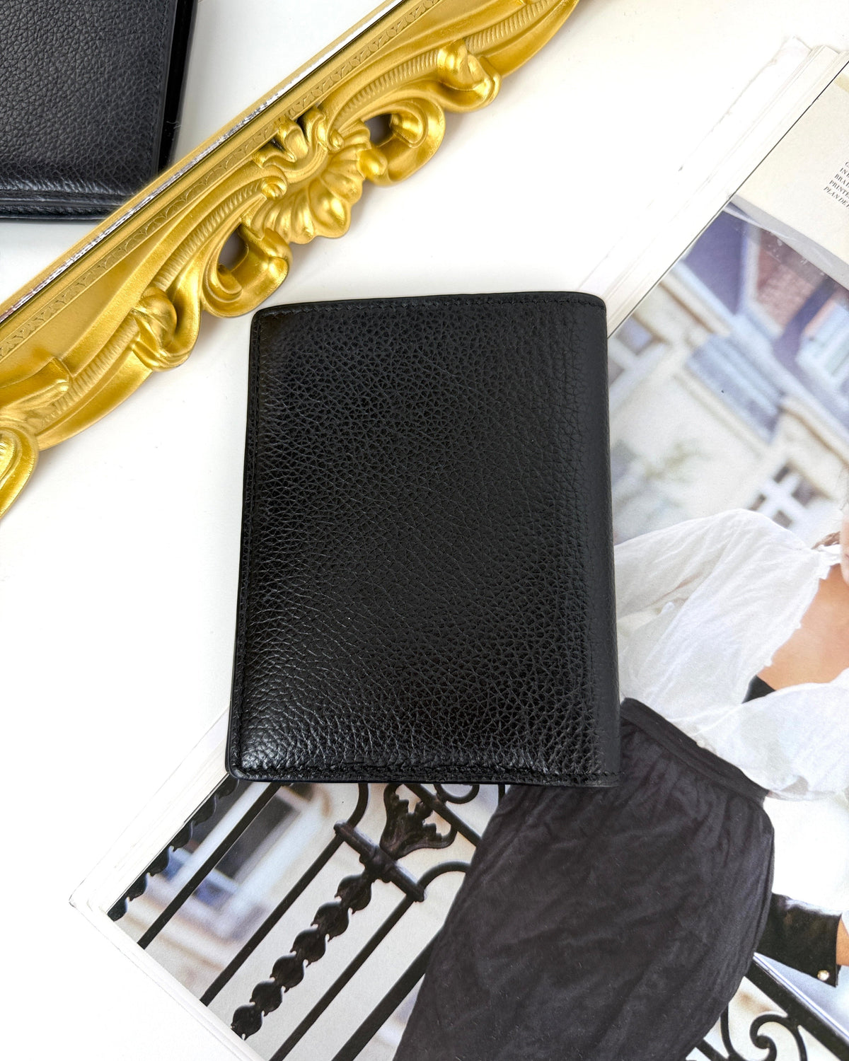 Balenciaga Cash Vertical Bifolded Wallet - Black, White Logo - View 2