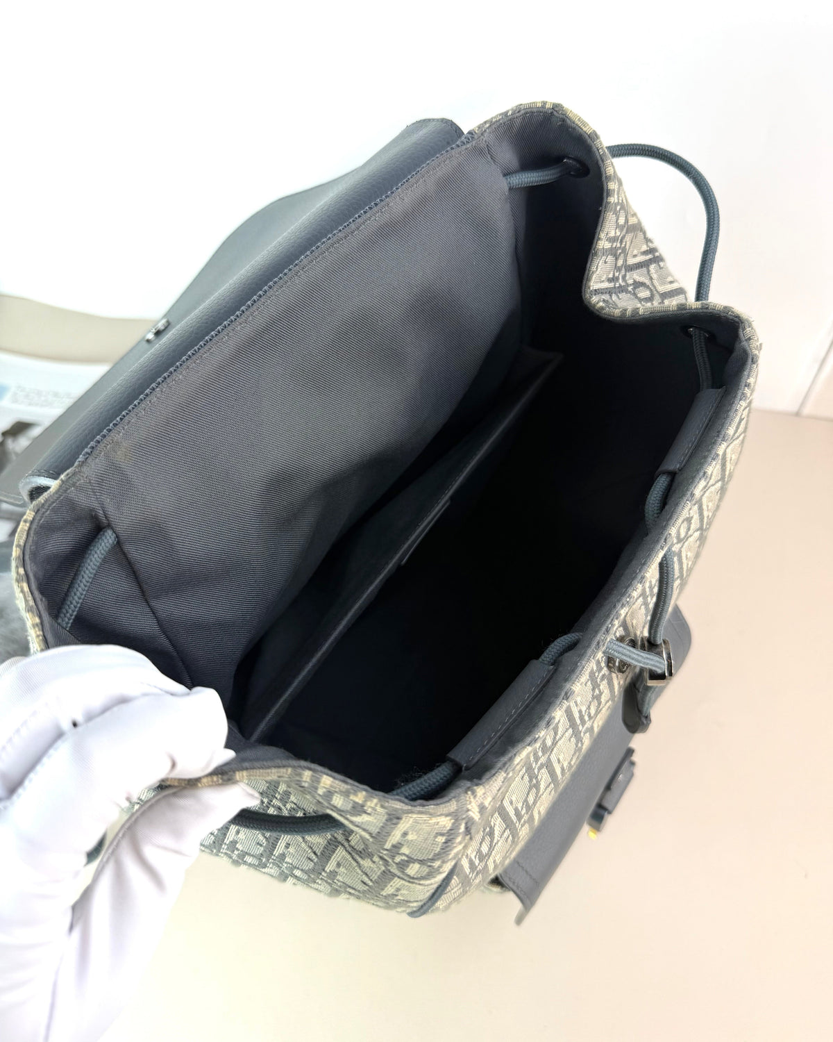 Dior Saddle Backpack with Flap - Deep Grey, Ruthenium-Finish - View 7