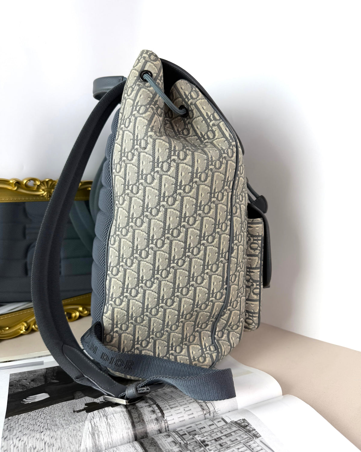 Dior Saddle Backpack with Flap - Deep Grey, Ruthenium-Finish - View 4