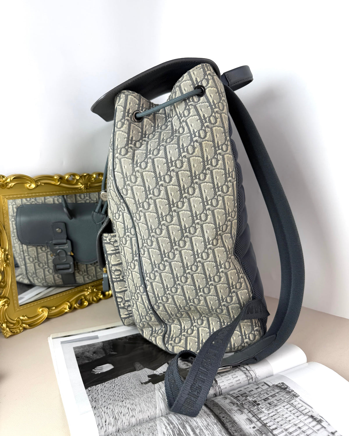 Dior Saddle Backpack with Flap - Deep Grey, Ruthenium-Finish - View 3