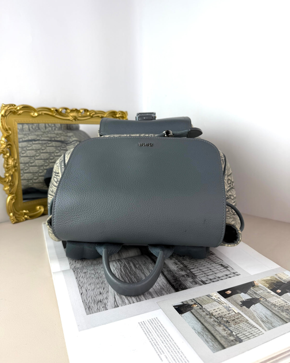 Dior Saddle Backpack with Flap - Deep Grey, Ruthenium-Finish - View 6