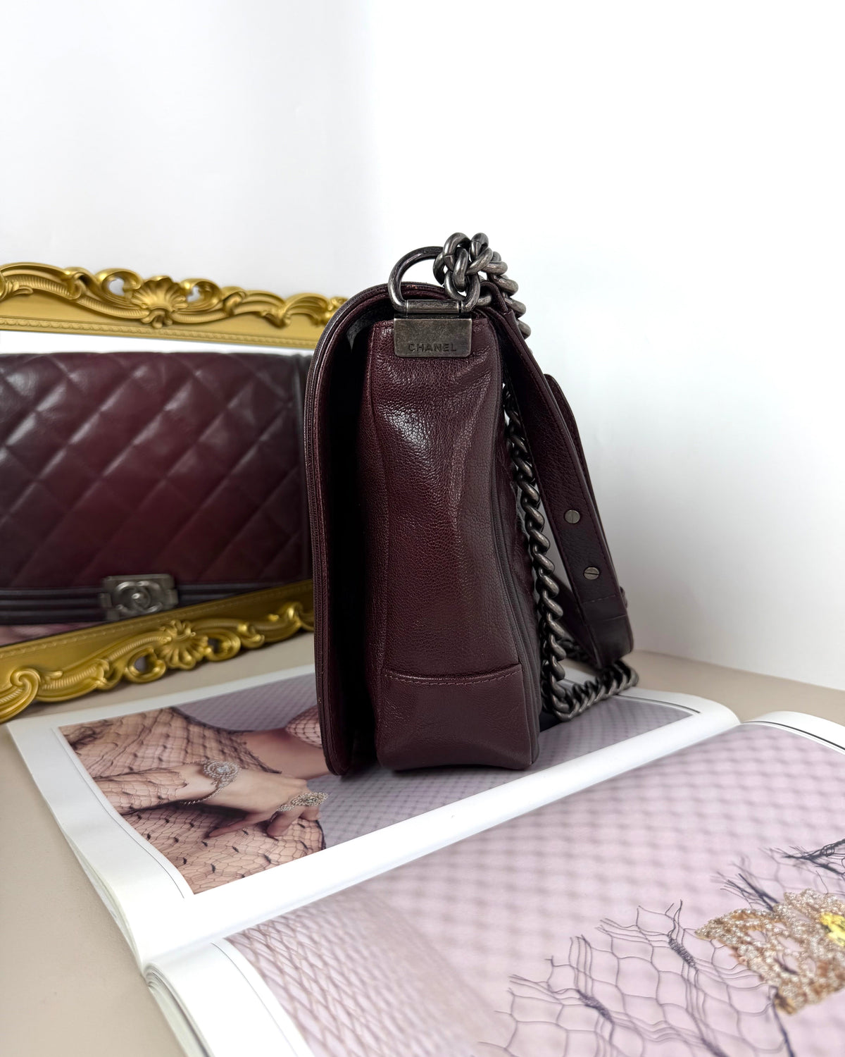 Chanel Boy Flap Bag New Medium - Burgundy Ombre - View 3