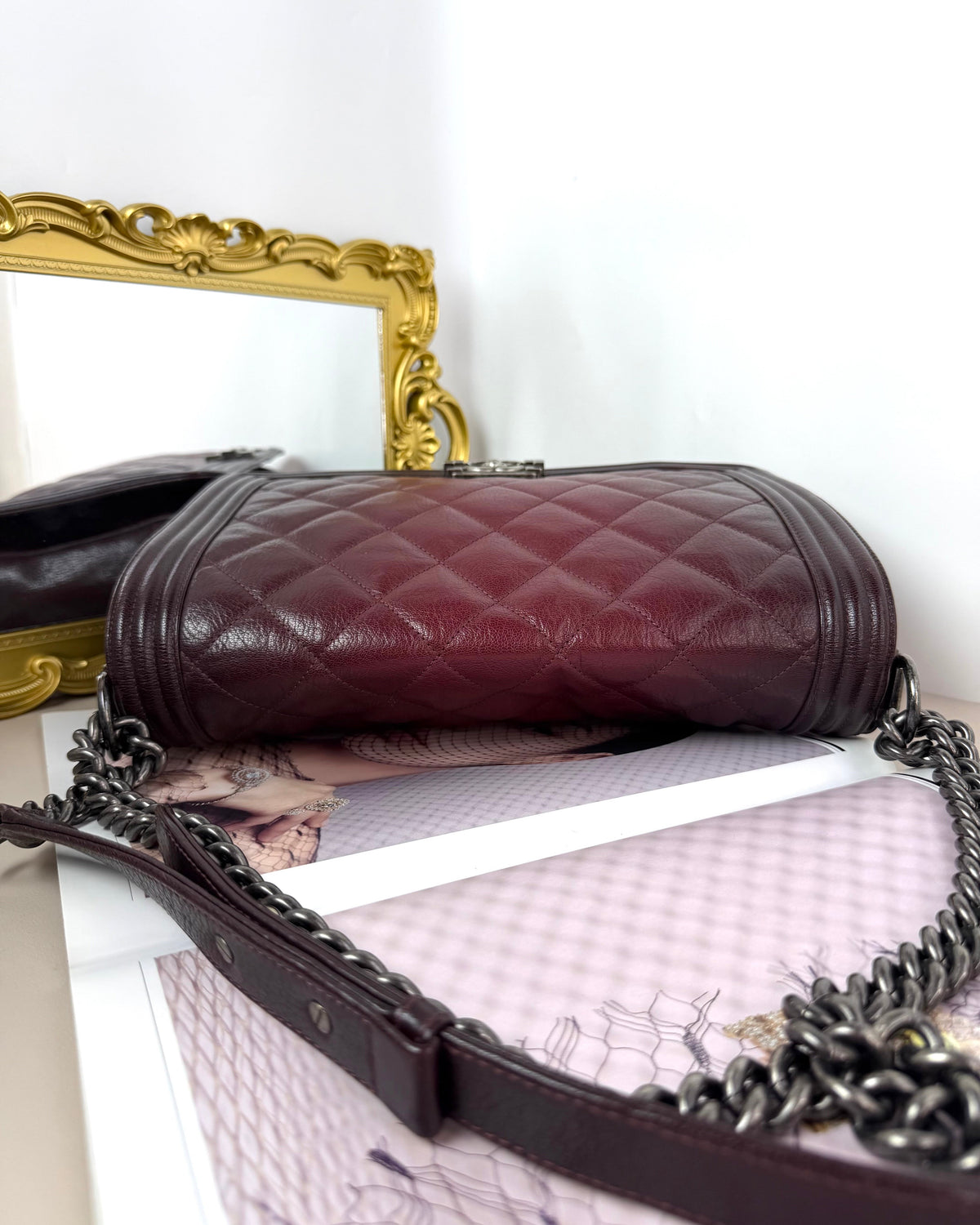 Chanel Boy Flap Bag New Medium - Burgundy Ombre - View 6