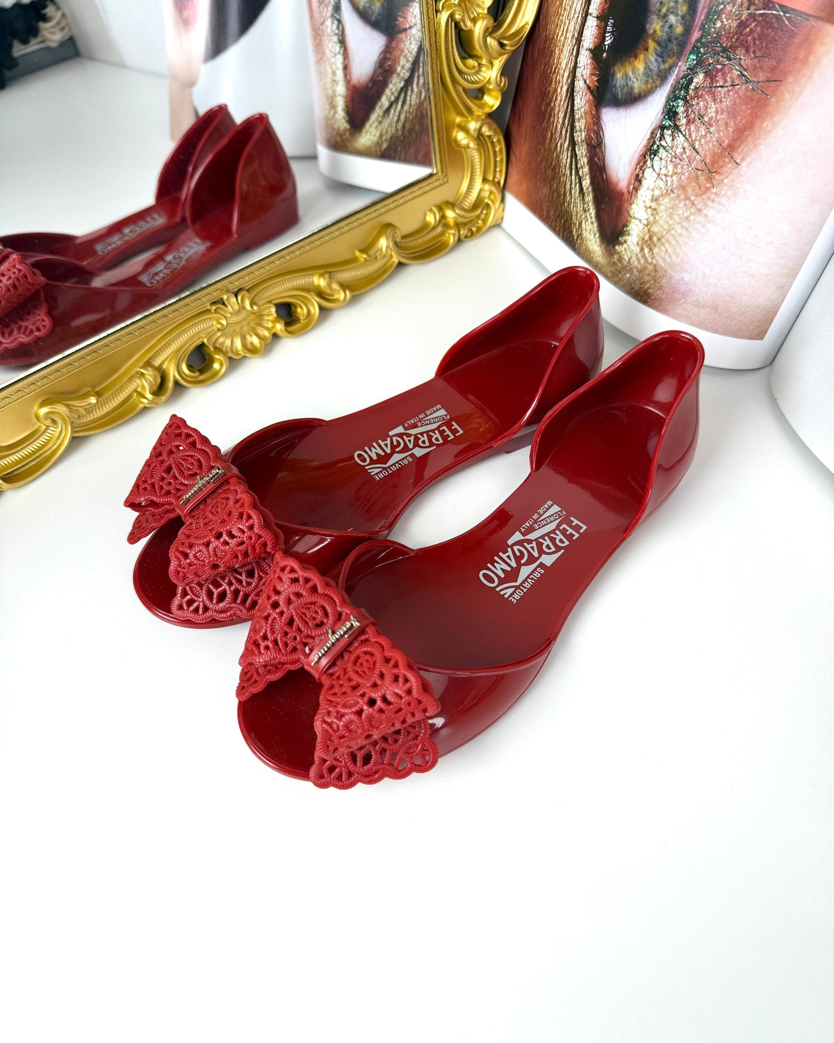 Salvatore Ferragamo Preita Lace-Bow Jelly Flats - Jelly Red - View 2