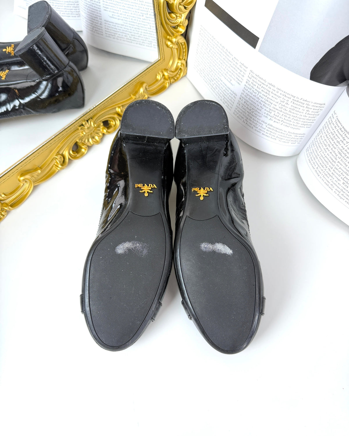 Prada Patent Leather Buckle Block Heel Pumps - Black - View 5
