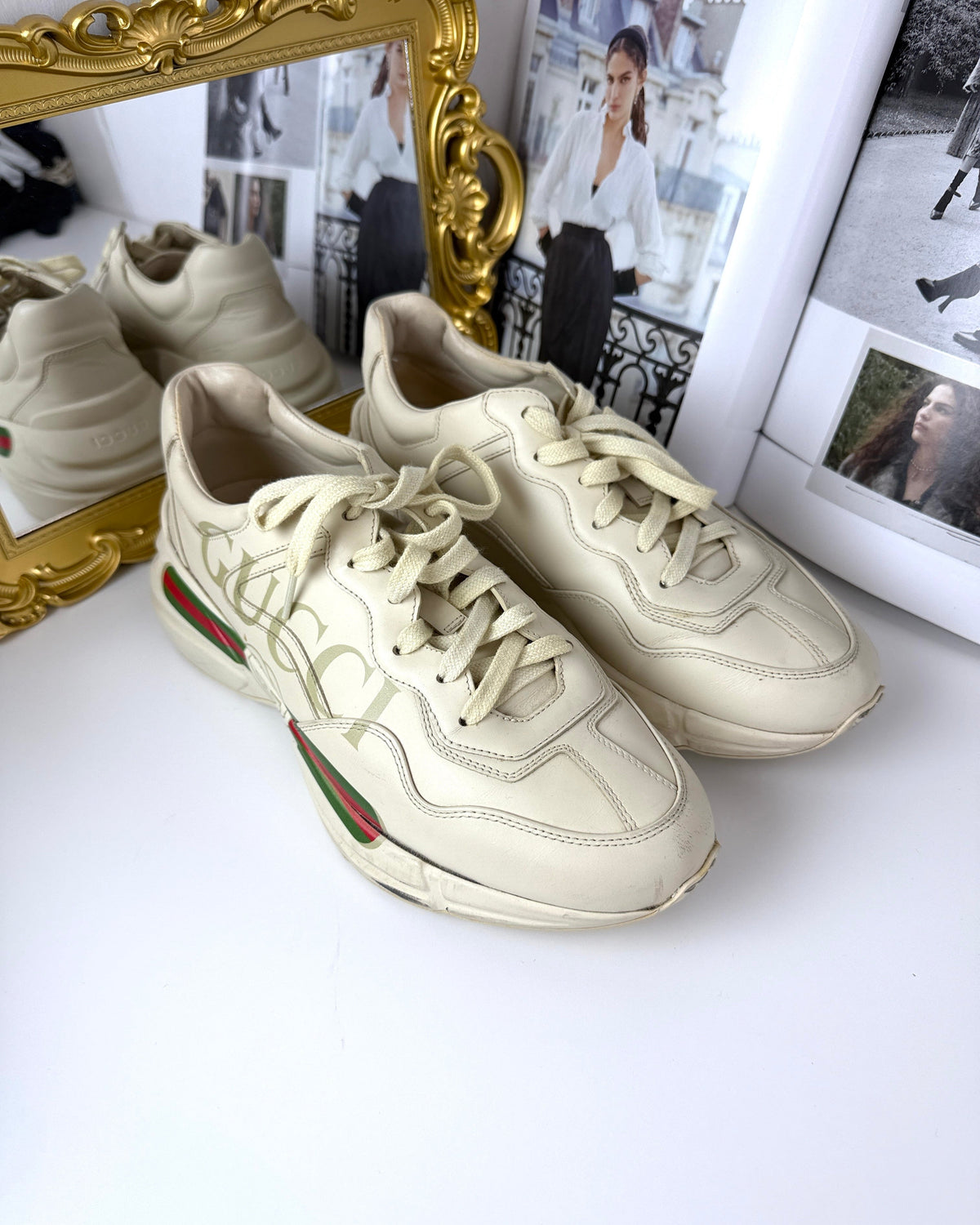 Gucci Rhyton Logo Leather Sneaker - Ivoire - View 2