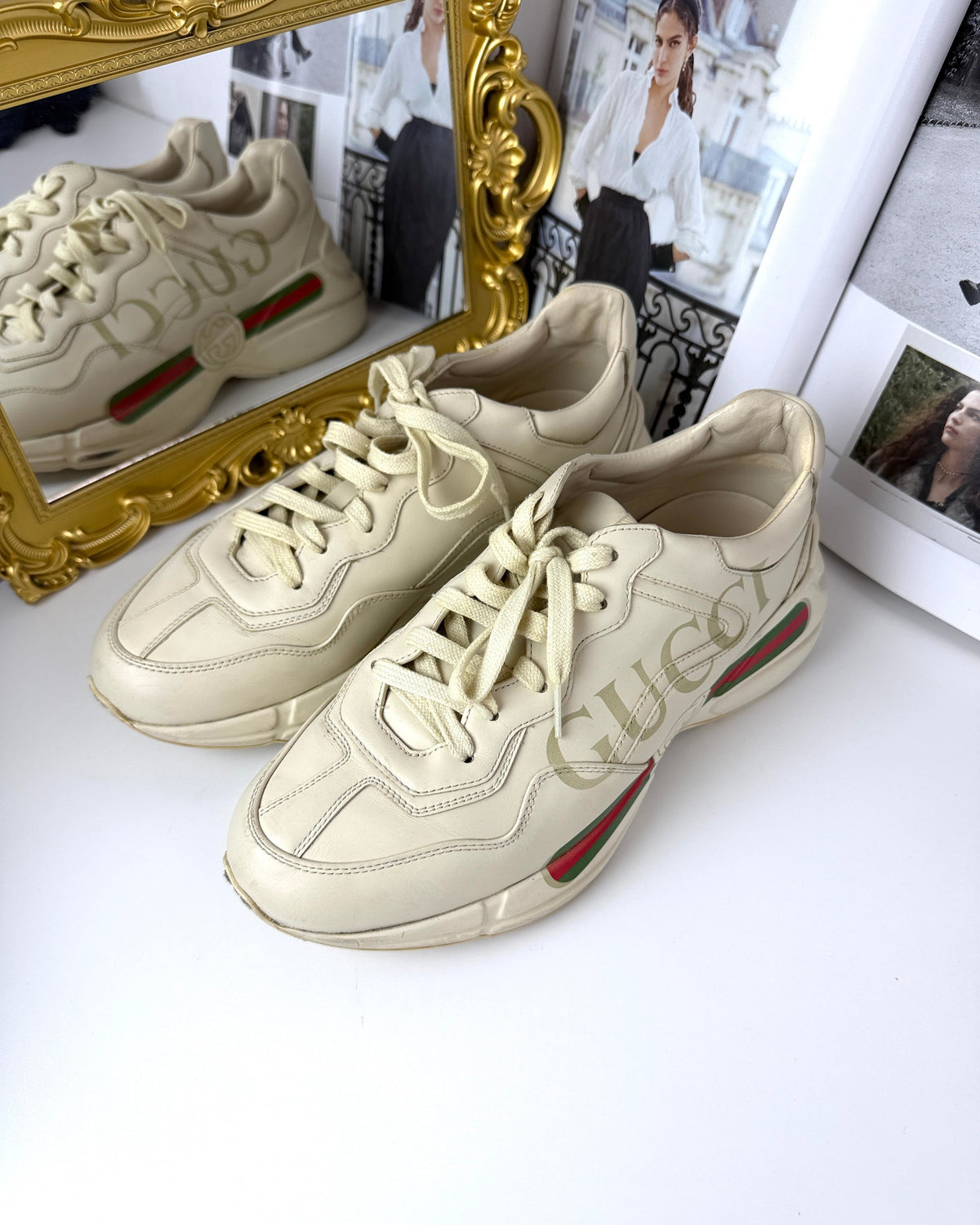 Gucci Rhyton Logo Leather Sneaker - Ivoire - View 3